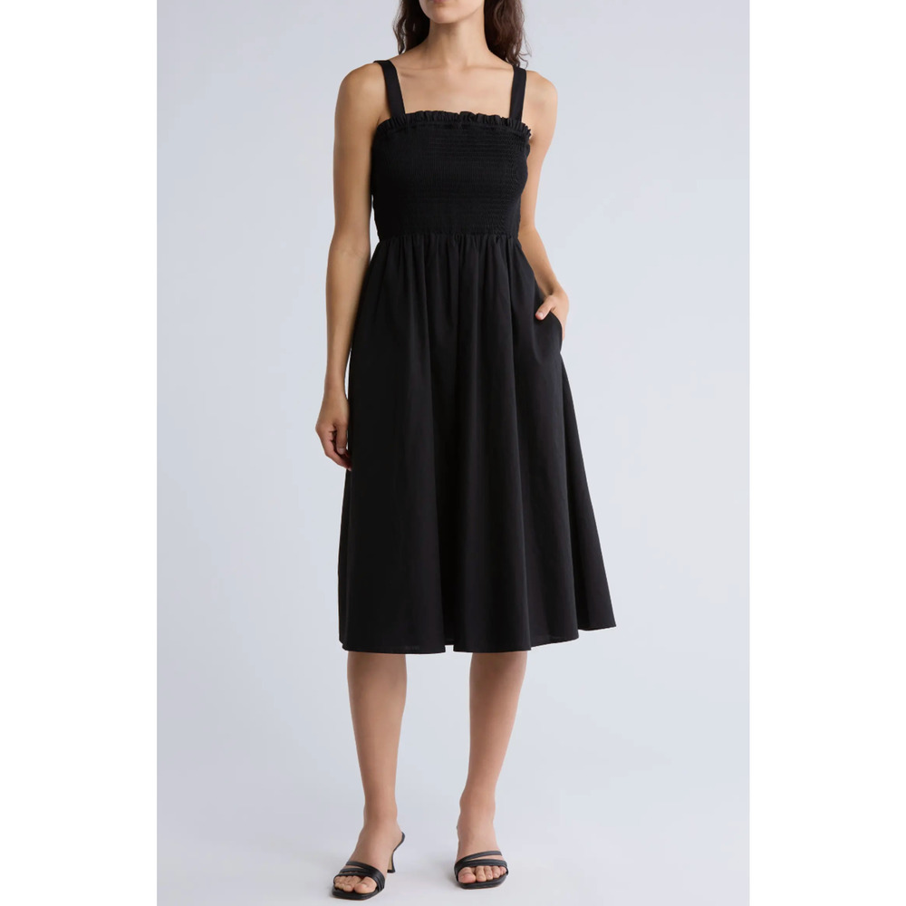 NEW Hutch Tristan Fit & Flare Sundress Sz Large Black Square Neck Open Back Tank